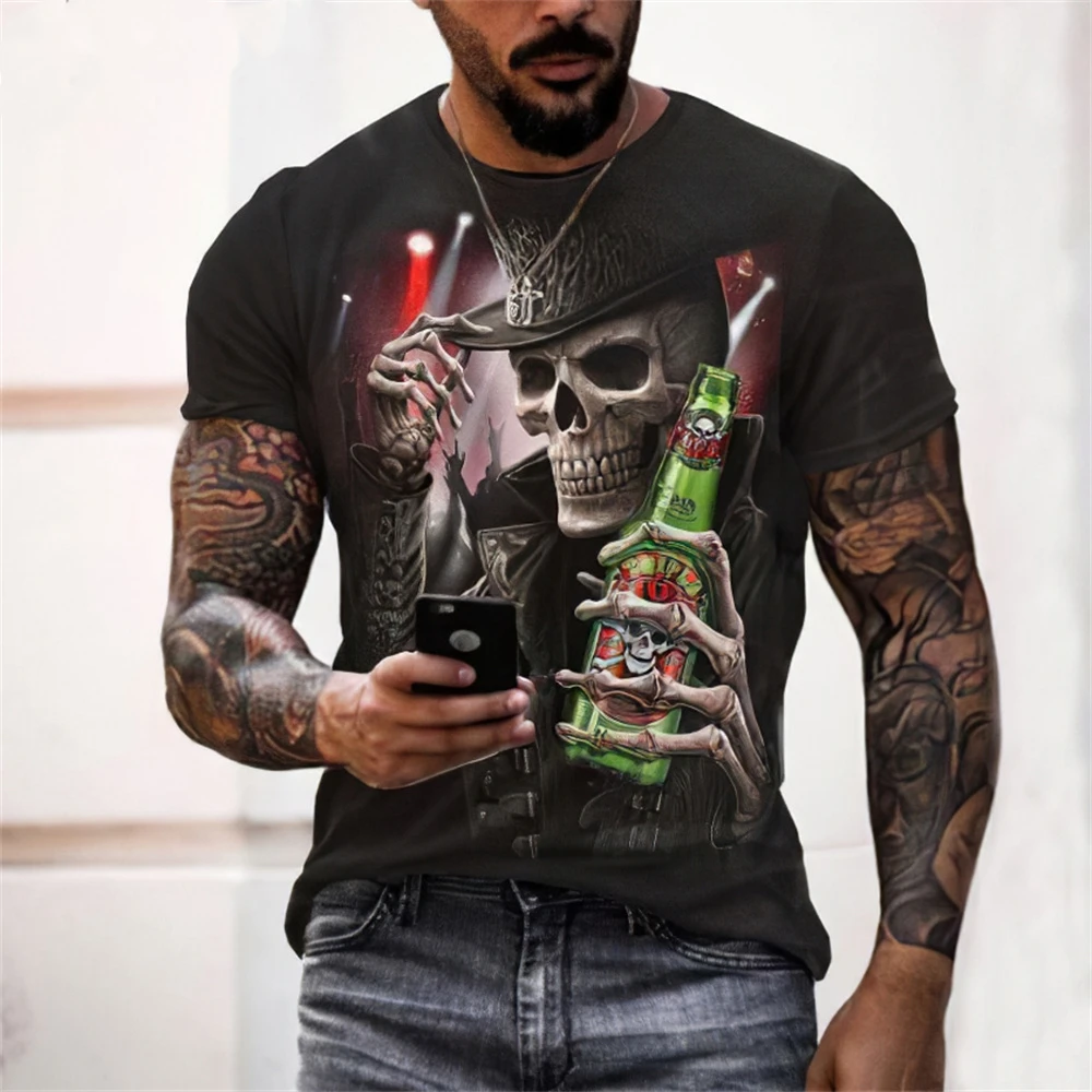 Mens T Shirt Horror Retro Skull Fashion T Shirt Summer Casual Short Sleeve Tee Hop Streetwear Mens Clothing Personality Tops