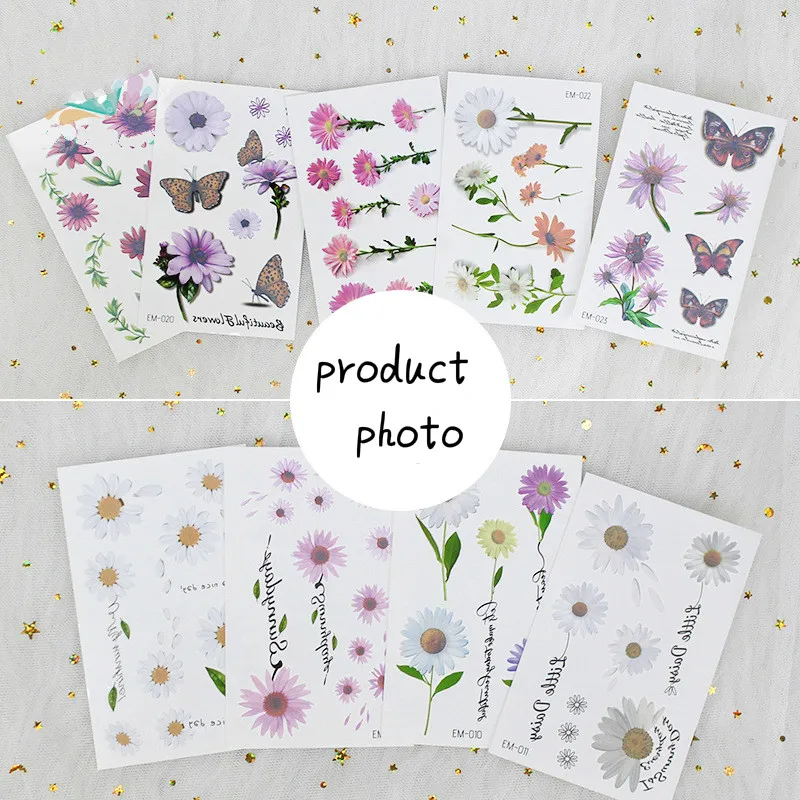 Waterproof Flower Tattoo Stickers Small Daisy Fake Tattoos Paste on Face Arm Leg for Children Men Women Body Art