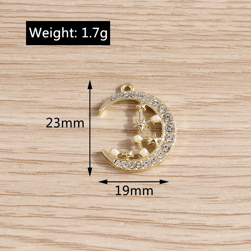 5pcs 19x23mm Cute Crystal Moon Charms Pendants for Jewelry Making Drop Earrings Necklaces Bracelets DIY Crafts Accessories