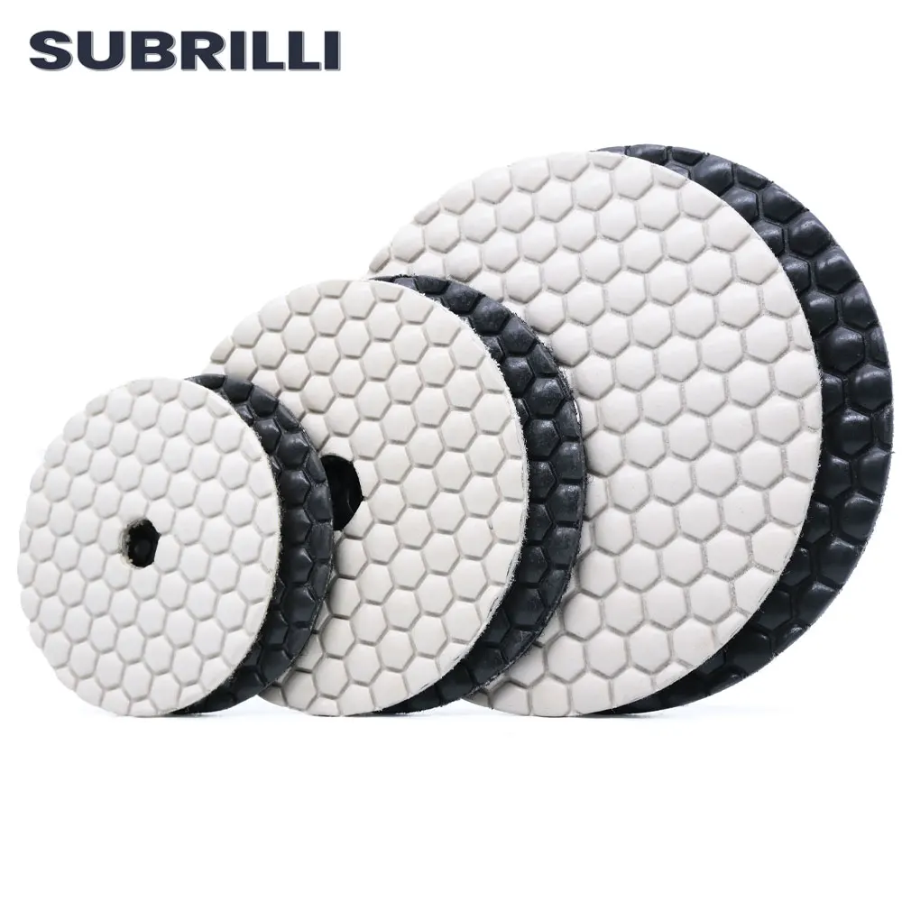 

SUBRILLI 3 "/4"/5" Сухая полировальная подушечка Алмазное гибкое полировальное колесо Черно-белая смоляная связка для мрамора, гранита, камня, бетона, абразива