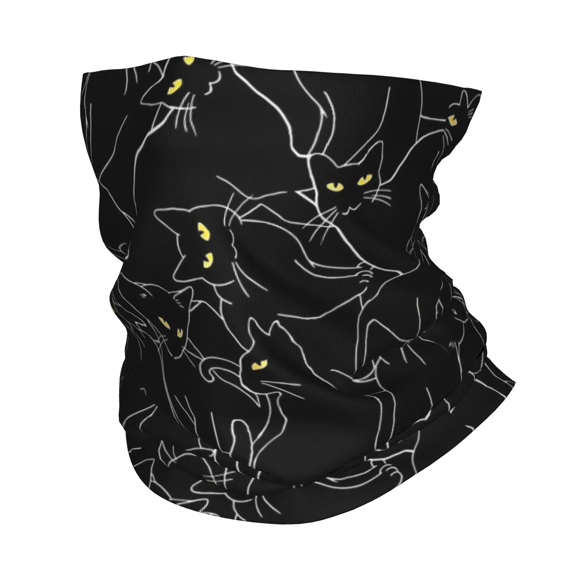 Cute Black Cat Bandana Winter Neck Warmer Women Windproof Wrap Face Scarf for Hiking Funny Kitten Pet Lovers Gaiter Headband