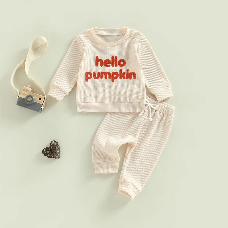 

Infant 2-Piece Halloween Costume Set with Cozy Letter Embroidered Sweater and Matching Pants for Toddlers - Spooky Season