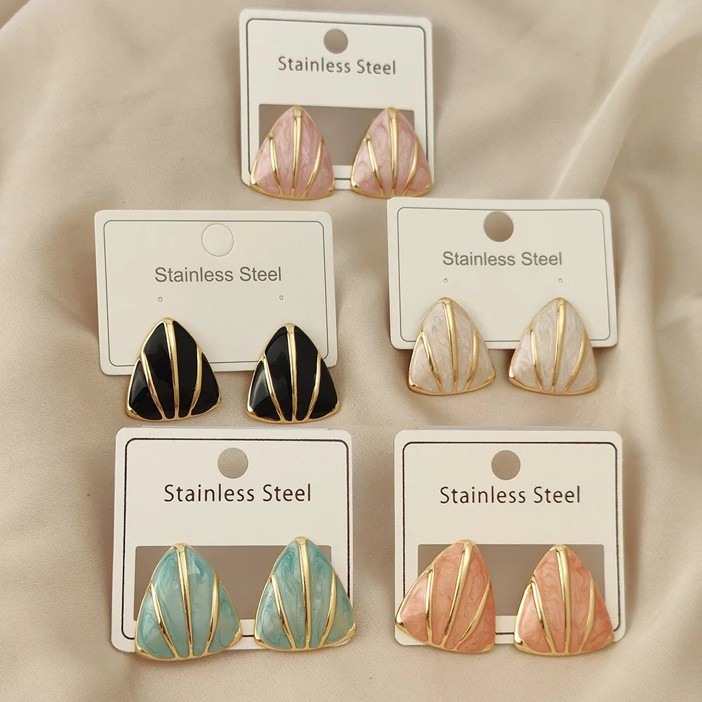 

Charming triangle colored enamel gold-plated 18K women's earrings, high quality waterproof earrings, wife's gift