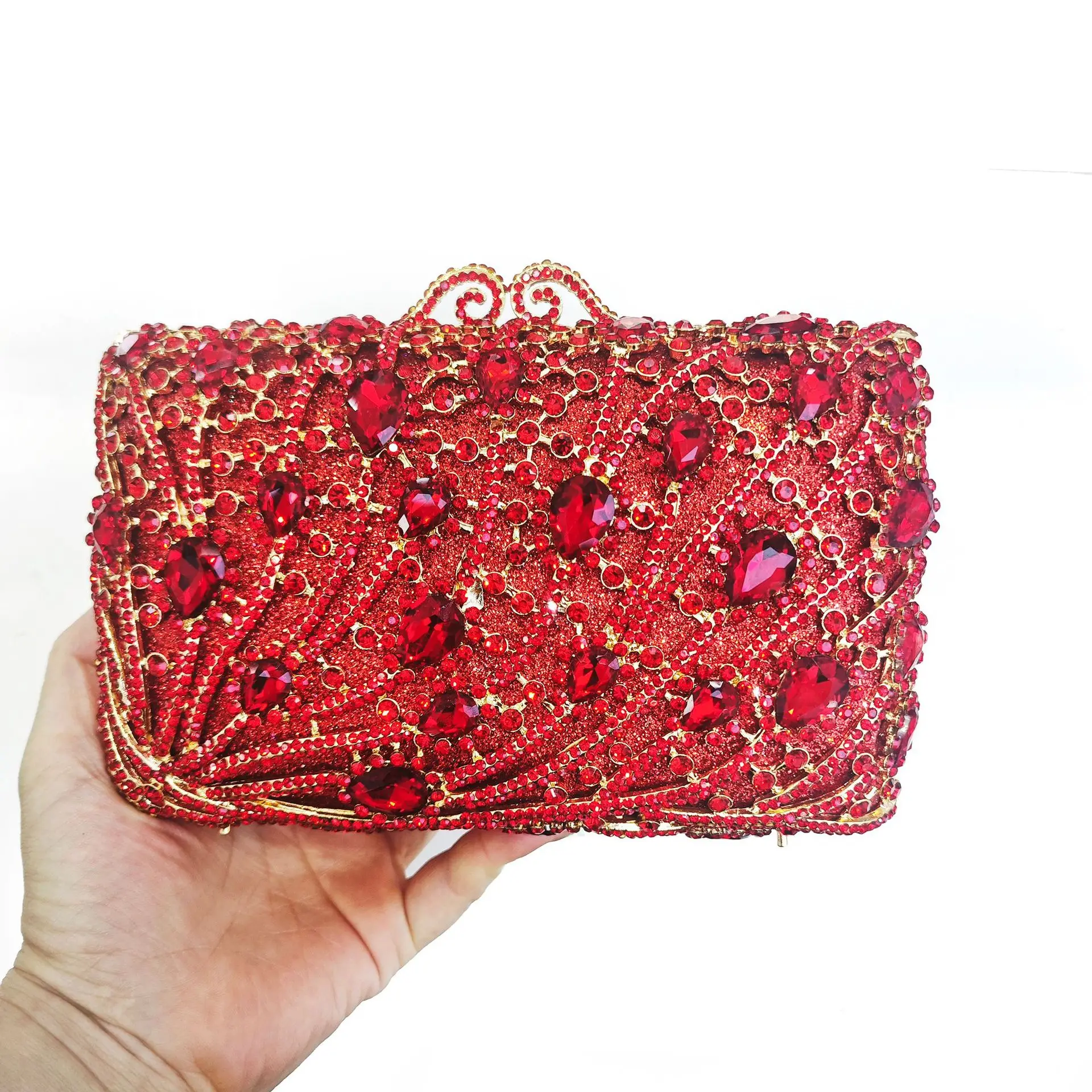 Crystal Clutch Bag Square Peacock Feather Diamond Dinner Bag Hollow Banquet Diamond Handbag Women's Bag
