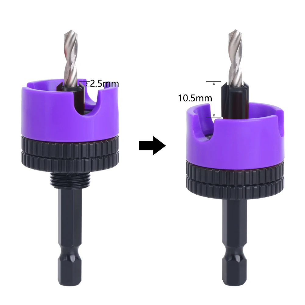 LAVIE Portable Hex Shank Countersunk Drill Bit Adjustable Woodworking Tool Countersink Drill Wear-resistant Router Bit