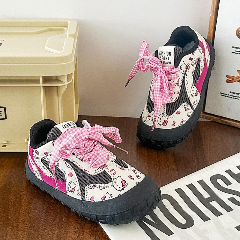 

Kids'Casual Shoes Sneakers Printed Hello Kitty PU Leather Spring Shoes For Girls Anti-slip Breathable Pink Shoes Size 23-37