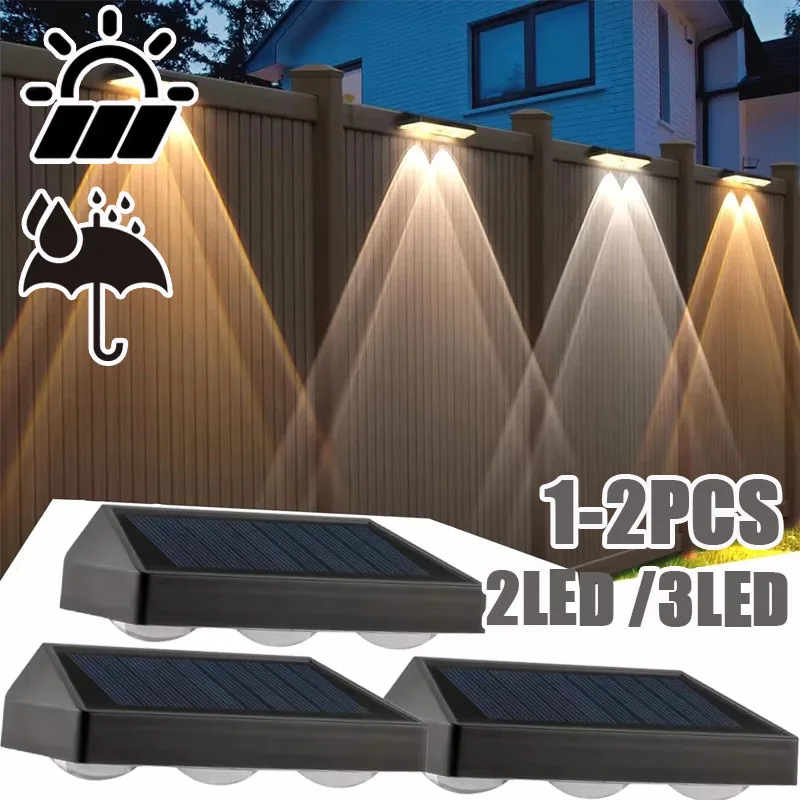 2/3Led Solar Powered Landscape Lights Waterproof High Brightness Wall Mounted for Garden Pathway Deck Stairs Outdoor Lighting