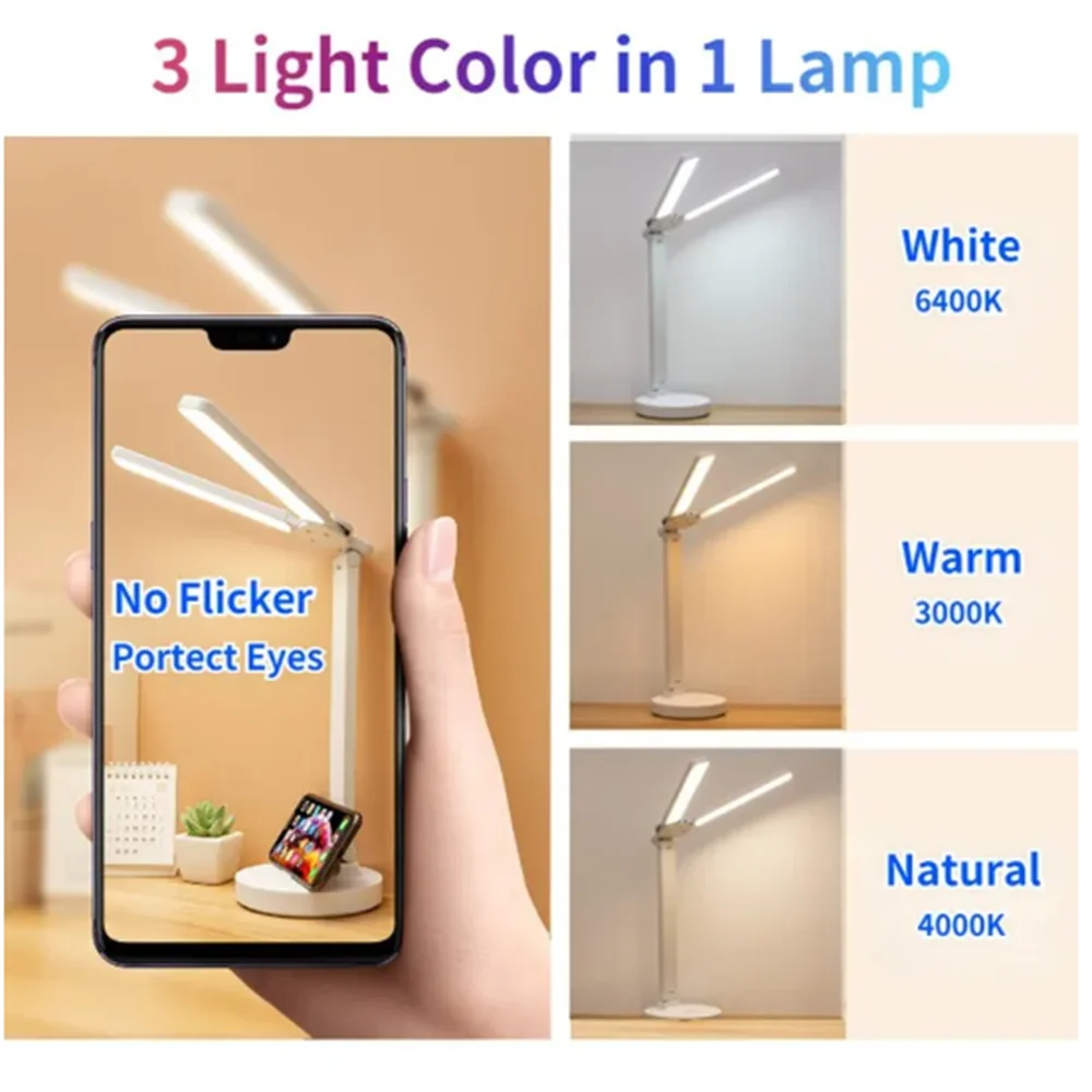 Folding Table Lamp Touch Dimming Night Light Student Dormitory Reading Eye Protection Bedroom LED USB Rechargeable Desk Lamp