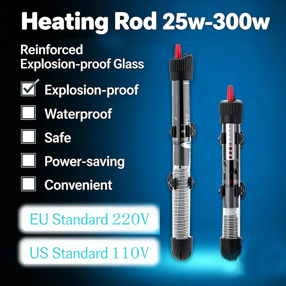 110-220v Adjustable Temperature Thermostat Heater Rod  Super-hard glass tube100W/ 200W/ 300W Submersible Aquarium Fish Tank Wate