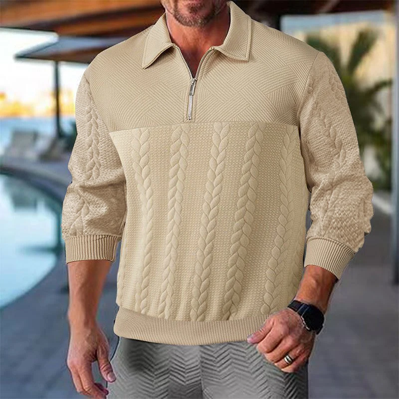 

Men's Casual Stand-up Collar Zipper Pullover Loose Knitwear Spliced Jacquard Long-Sleeved Hoodie American Retro Autumn and Winte