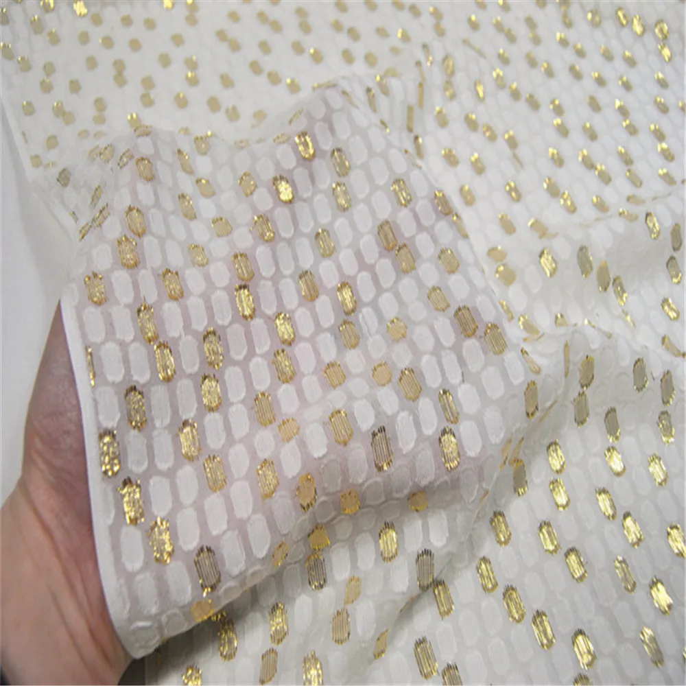 Summer Soft Breathable Qualified Silk Jacquard Metallic Fabric Lurex White Fashion Dot for Apparel Suit Kimono Shirt