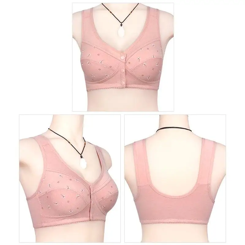 Comfortable Daisy Bra for Seniors Underwear New Comfortable Front Closure Button Bra Cotton Bras for Older Women