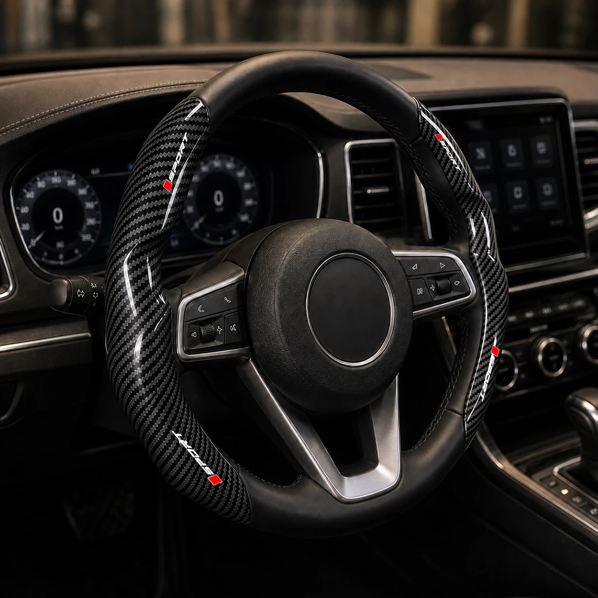 Lenkradbezug mit Kohlefaser-Muster, glänzend, universell passend für Autos, LKWs und SUVs – Detail 3