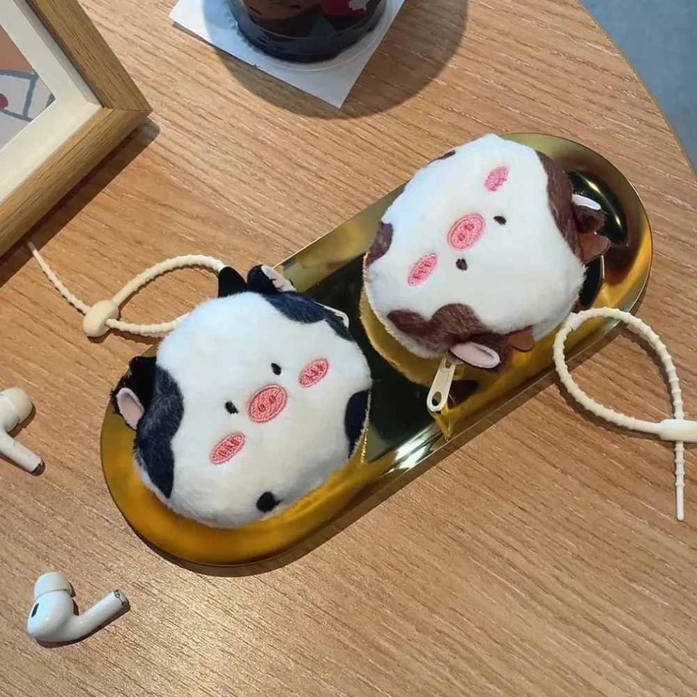 

Headphone Bag Cow Plush Earphone Bag Raccoon Bag Pendant Plush Coin Purse Portable Cute Plush Wallet Pendant Change Storage