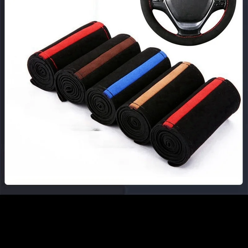 

Artificial Suede Leather Car Steering Wheel Cover Universal 15 inch DIY Car Accessories Imitation Suede Soft Wear-Resistant