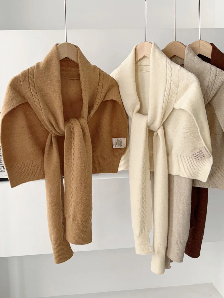Women's Knitted Wool Scarf Pure Color Twist Office Air Conditioned Room Warm Outerwear Shoulder Pad Spring Autumn Fashion