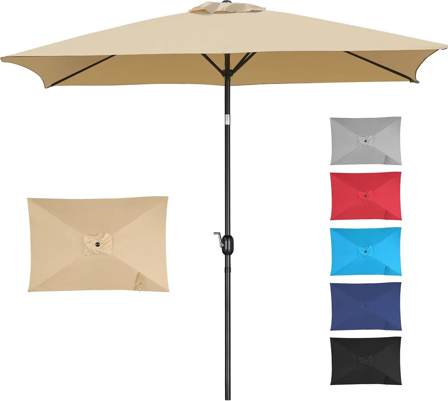 

Прямоугольный уличный зонт для патио 6.5x10 футов, большой зонт для рынка с кнопкой наклона и системой подъема с ручкой, 6 прочных спиц