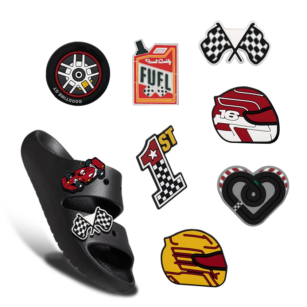 8PCS/Set Racing gasoline tires Croc Charms Bulk Theme Shoe Charms PVC Waterproof  DIY Shoe Accessories for Party Favors