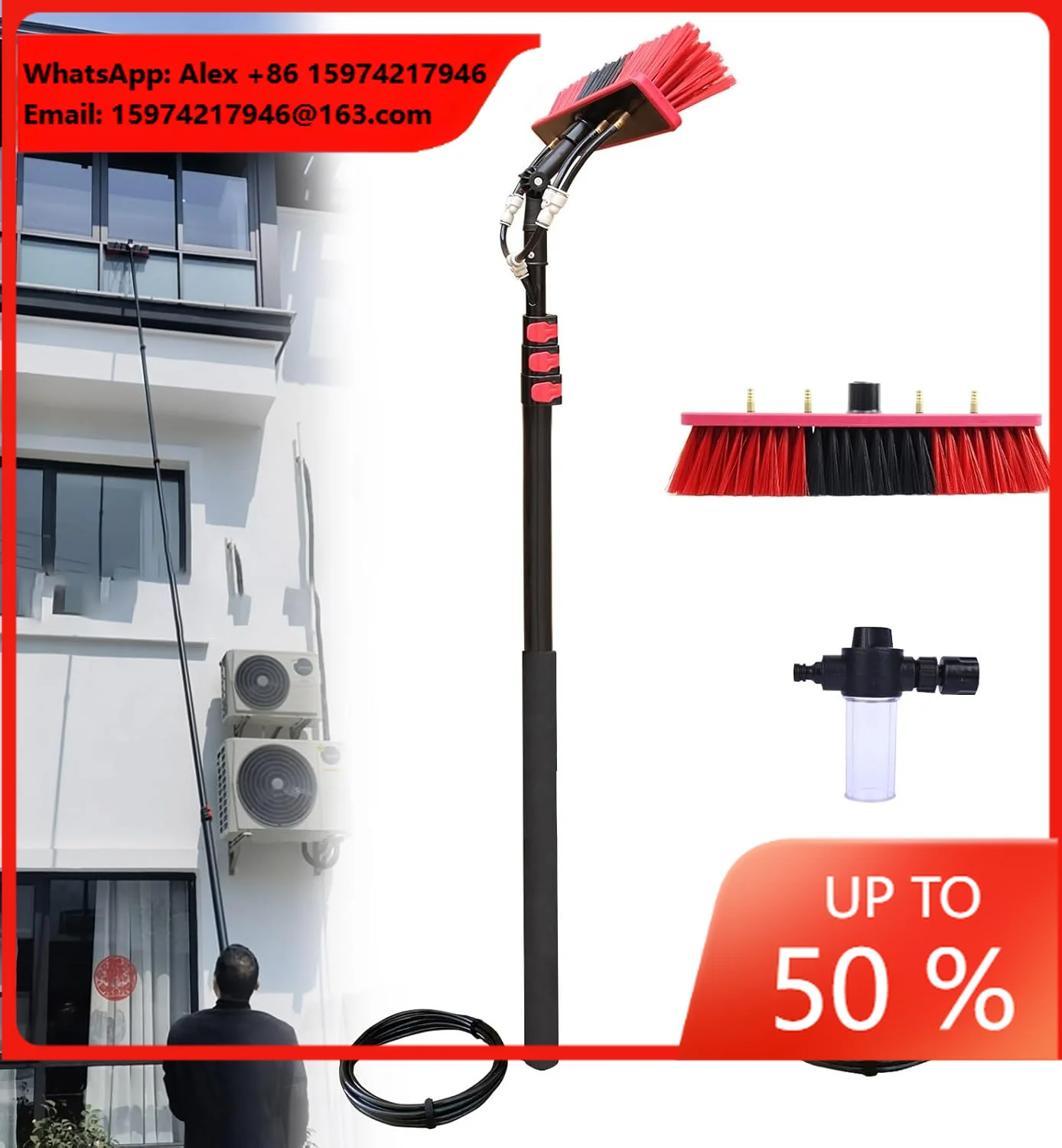 Household Metal Lightweight High-Strength Telescopic Pole Window Cleaning Brush With Solar Panel Cleaning Brush