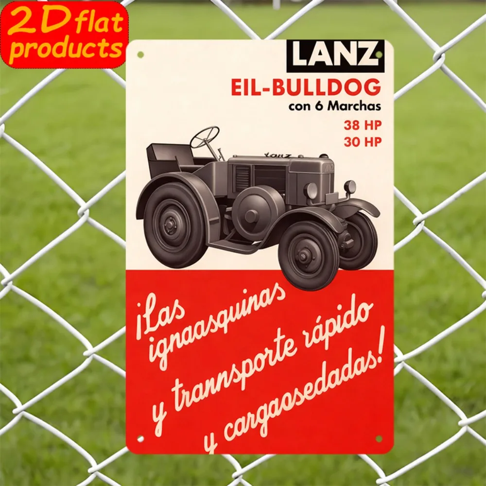 （2D Tin painting）Vintage Style Grants Bulldog Tractor Pattern Outdoor Sign, 20×30cm Wall Decor Plaque for Study Dining Room