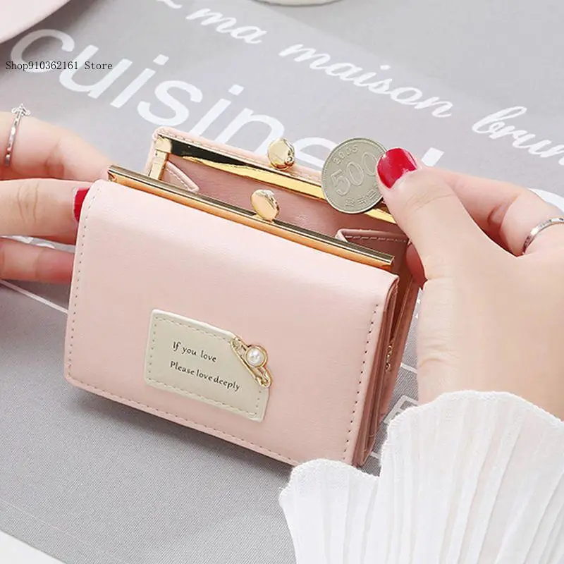 Pu Leather Pure Color Simple Korean Version Student Multifunctional Mini Folding Card Clip Short Wallet for Women