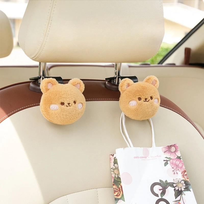 2pcs Cute Bear Rabbit Car Seat Back Hook Storage Headrest Organizer for  Food Bag Handbag Decoration Clothes Hanger