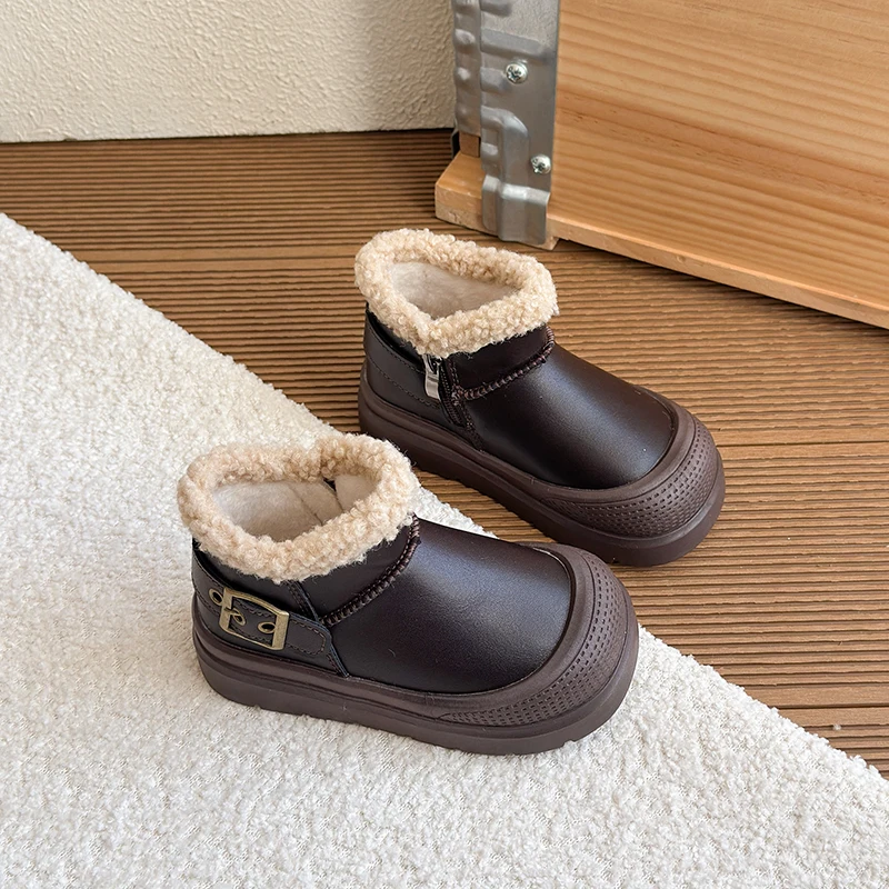 Botas de nieve para niños de 2 a 18 años, zapatos de algodón gruesos acolchados amarillos para niños y niñas, botas cortas ligeras antideslizantes para bebés