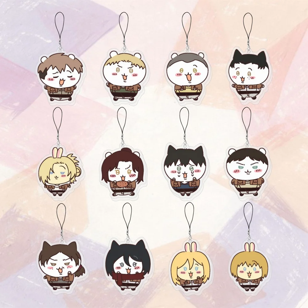 Anime Cute Attack on Titan Acrylic Keychain Shingeki no Kyojin Chibi Character Keyring 6cm Itabag Charm with Lanyard Pendant