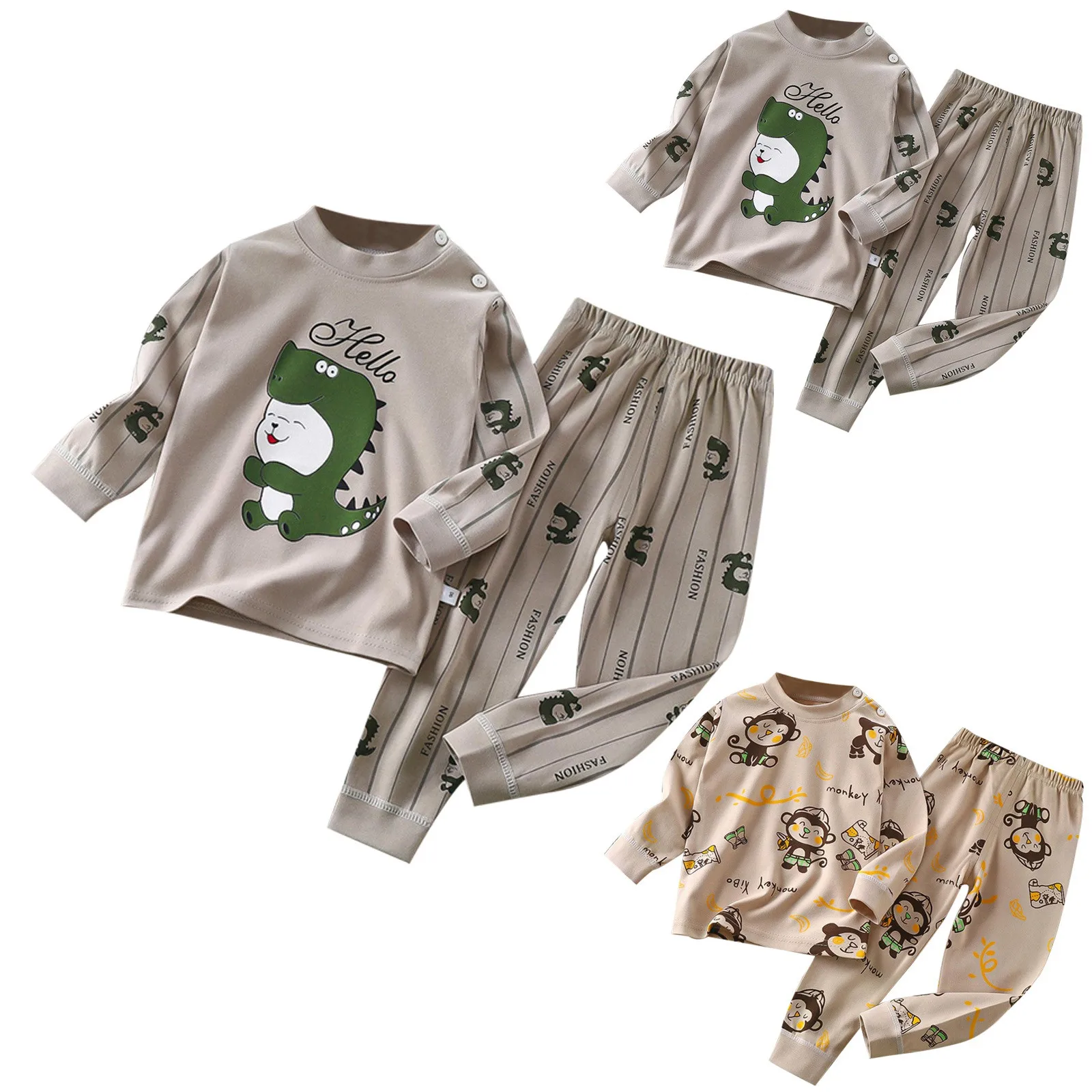 Boys Girls Pajama Sets Dinosaur Print Long Sleeve Cute T-Shirt Tops with Pants Toddler Baby Spring Autumn Sleeping Clothes