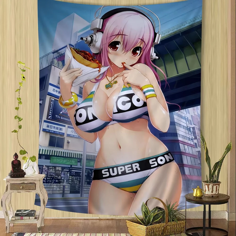 جديد سوبر سونيكو الهبي الجدار الشنق المفروشات غرفة المعيشة ديكور المنزل النوم Kawaii غرفة ديكور نسيج ديكور خلفية القماش #4