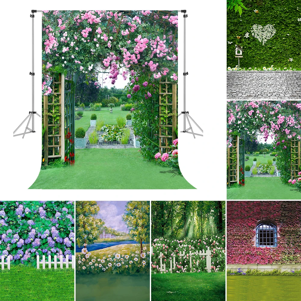 

Bonvvie Photography Backdrop Spring Rose Garden Blossom Tassel Flowers Green Vine Child Photocall Background for Photo Studio