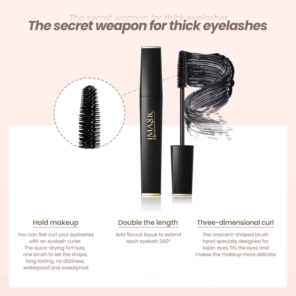 IMAGIC 4D Mascara Lengthening Black Lash Eyelash Extension Eye Lashes Brush Beauty Makeup Long-wearing Gold Color Mascara