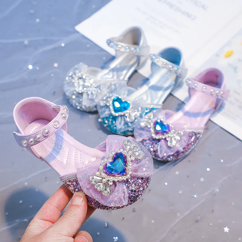 

Kids'Casual Shoes Elsa Princess Frozen PU Leather Summer Shoes For Girls Sequin Bow Breathable Sliver Blue Purple Size 23-34