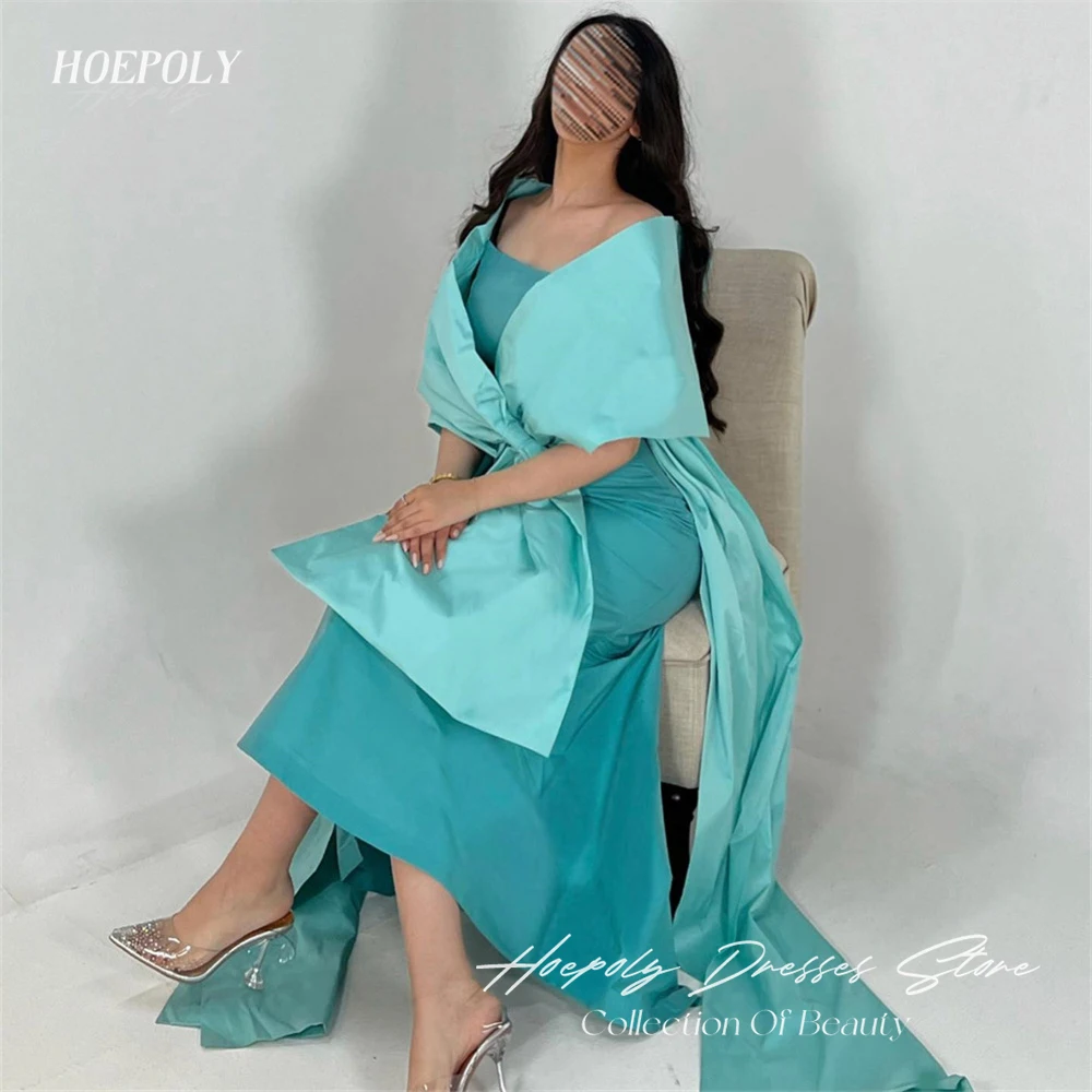 Hoepoly-vestido de noche largo de sirena sin tirantes, traje Formal con lazo hasta el tobillo, elegante, a la moda, para graduación