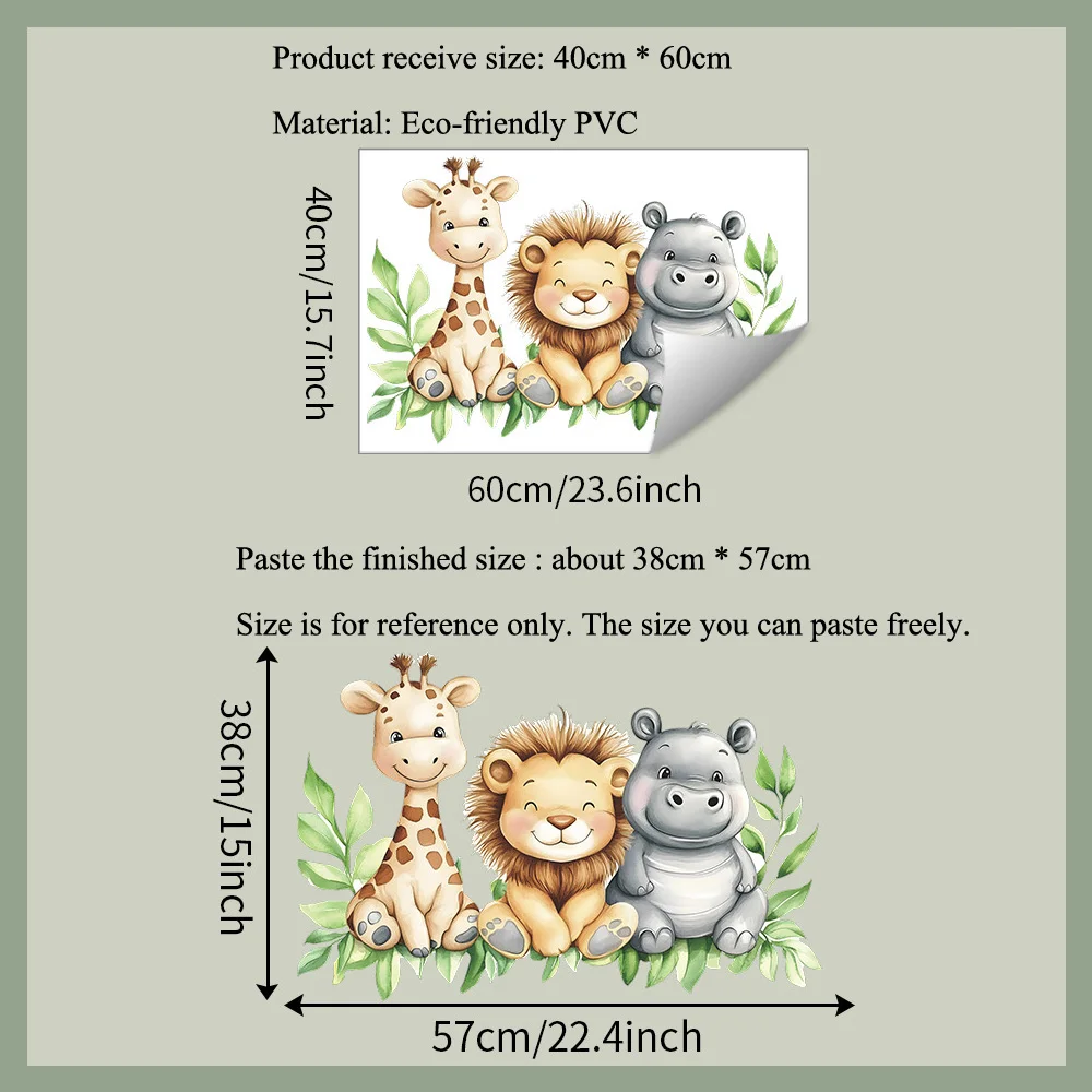 Cartoon Giraffe Lion Hippopotamus Wall Sticker Kids Room Bedroom Background Decoration Wallpaper Home Decor Self-adhesive Decals