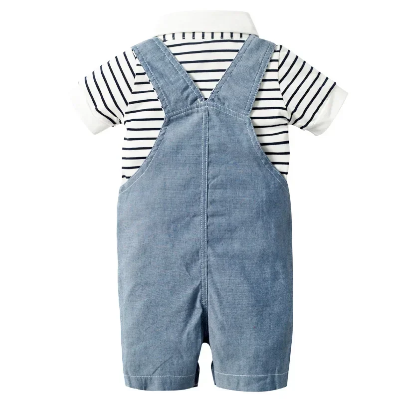 0-24M Newborn Baby Boys Striped Cothes Outfits Cotton Short Sleeve Romper Belt Pants 2Pcs Summer Infant Kids Clothing Sets