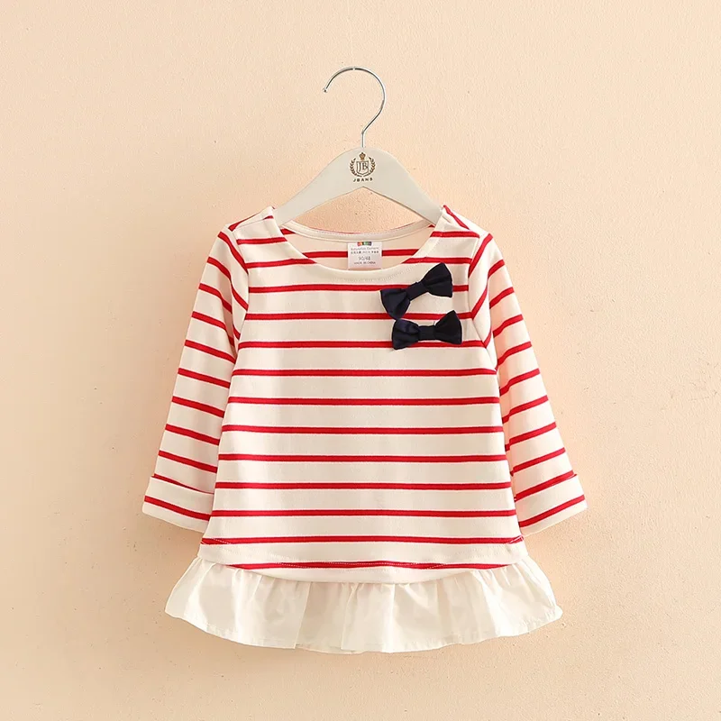 

Children Bowknot Tops Clothes Strip Patchwork Long Sleeve O-Neck Kids Baby Girl T-Shirt 2025 New Arrival Spring Autumn 2-10 Year