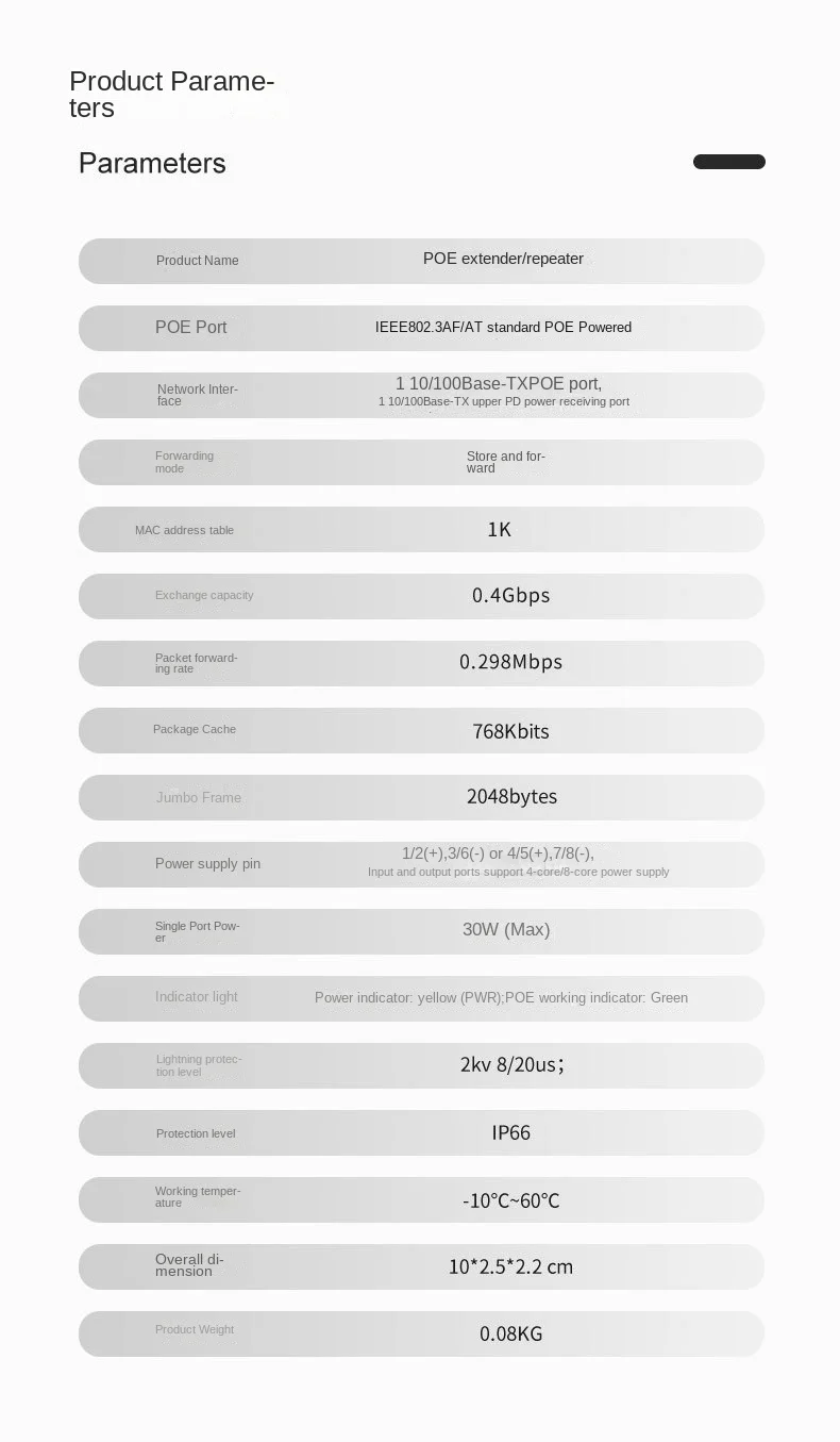 Waterproof POE Extender  Outdoor 1 Port 100Mbps with 802.3af/at  30W for POE Switch Surveillance Camera