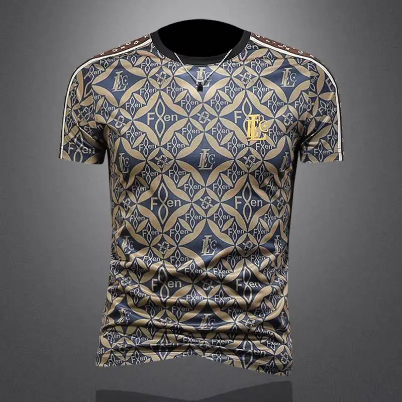 

Высококачественная мужская дышащая футболка с коротким рукавом, мужская футболка с принтом в стиле барокко, с круглым вырезом, модная брендовая футболка для мужчин