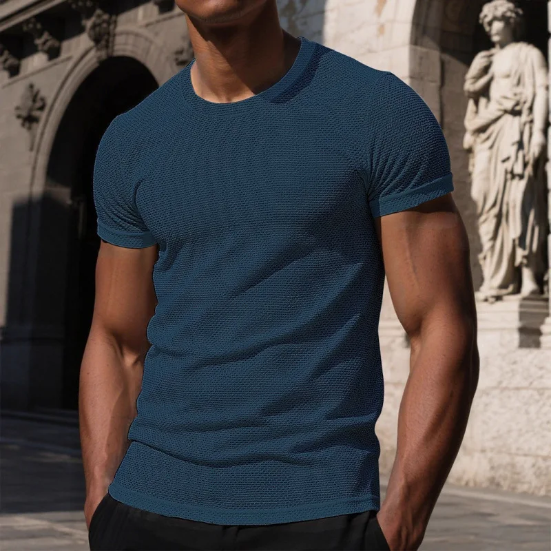2025 Men\'s Mesh Breathable Tshirt Solid Short Sleeve T Shirt Spring Summer Casual Men\'s O Neck Slim T-Shirts Tops Tees MY071