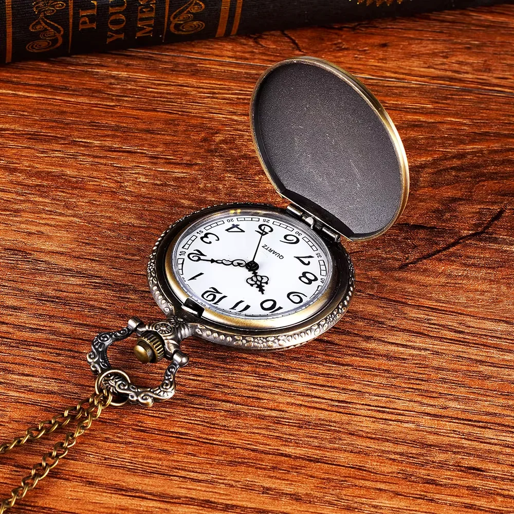 Bronzed bundle of flowers embossed large quartz pocket watch Vintage necklace Chain watch Pocket watch