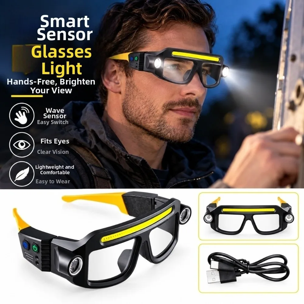5 Modes Headlamp Glasses Safety Waterproof Wave Sensor Headlamp Multifunctional Ultra Light LED Glasses Headlights Night Running
