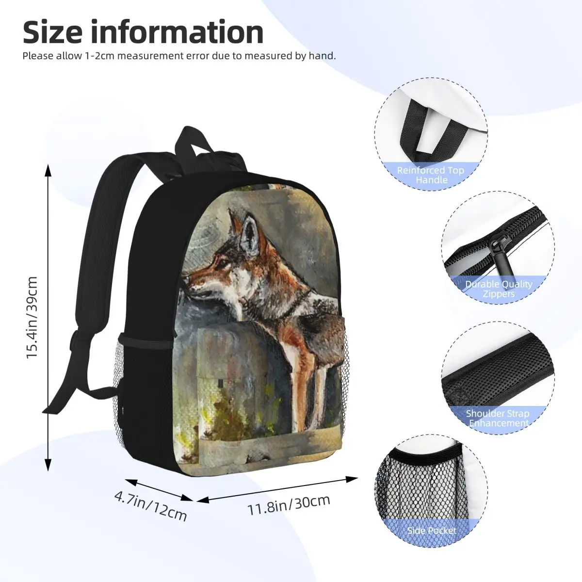 Eastern Wolf-mochilas de acuarela para niños y niñas, mochila escolar informal, bolso de hombro para ordenador portátil, gran capacidad