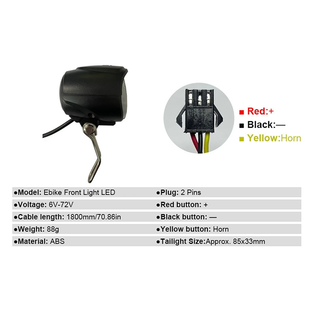 

ABKV-Electric Bicycle Front Rear Light Set 12-72V Ebike Headlight Tail Light Connection Wires Kit Cycling E-Bike Accessories