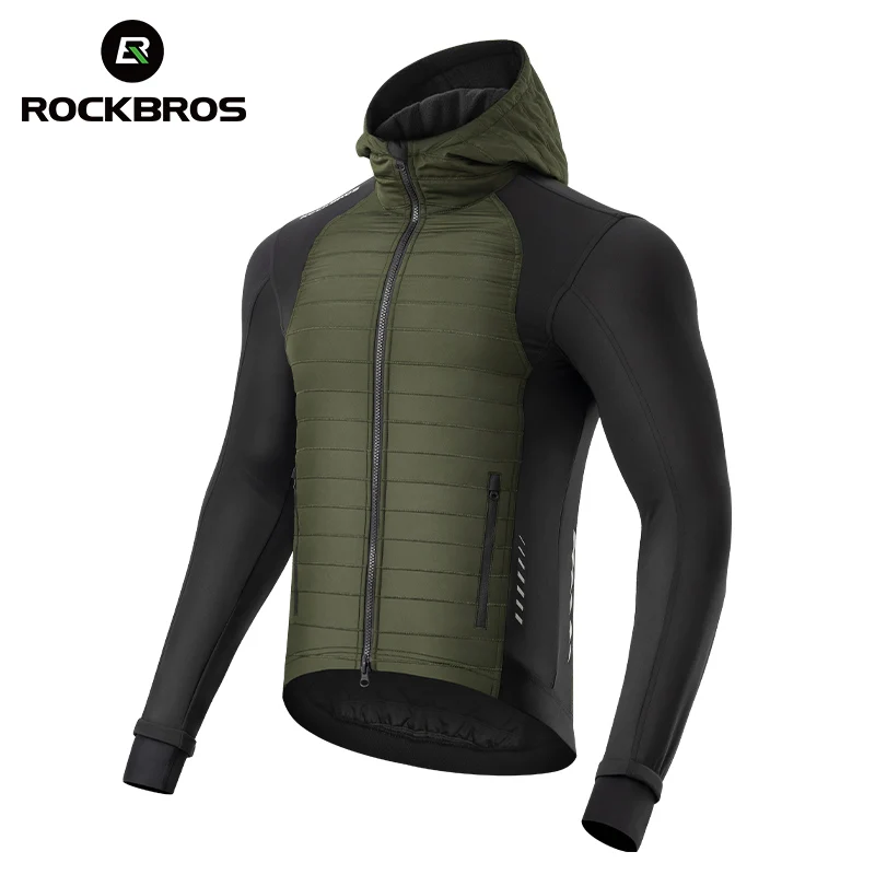 ROCKBROS Winter Thermal Fleece Cycling Jersey Men's Ultralight Down Jacket MTB Road Bicycle Clothing Long Sleeve Ciclismo Coat