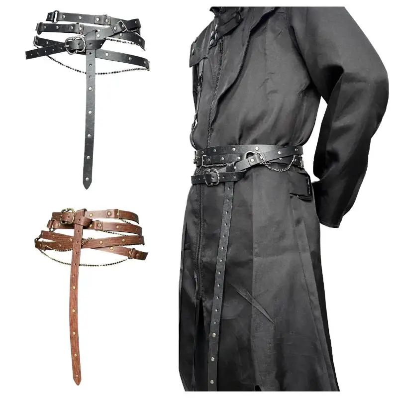 

Модные регулируемые поясные ремни из искусственной кожи с металлической пряжкой и цепочкой, многослойный ремень для платьев, костюмов, джинсов, тонкий ремень〔CC55〕