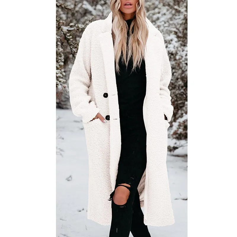 Long Sleeve Turn Down Collar Coat with Straight Cut Commuter Chic Seamless Patchwork Thick Women Coat Autumn Lapel Collar