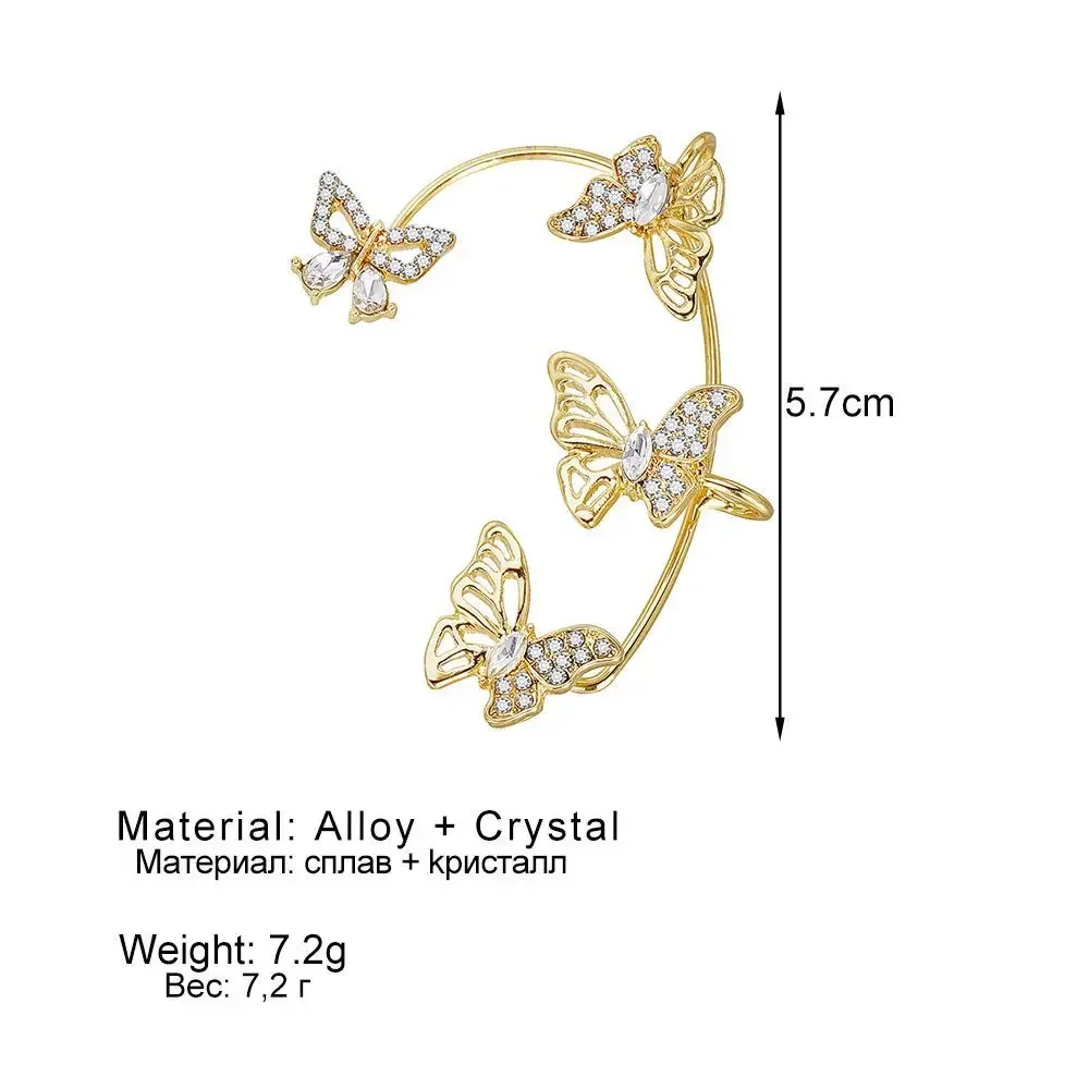 Super Sparkling Diamond Inlaid Butterfly Ear Hook Without Ear Hole Ear Clip Female One-piece Easy  Japanese and Korean Earrings