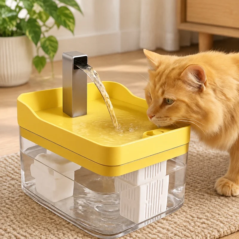 Clear Water Fountain for Cats with Recirculating Flow, Self-Cleaning Filter System, and Overheat Safety Feature