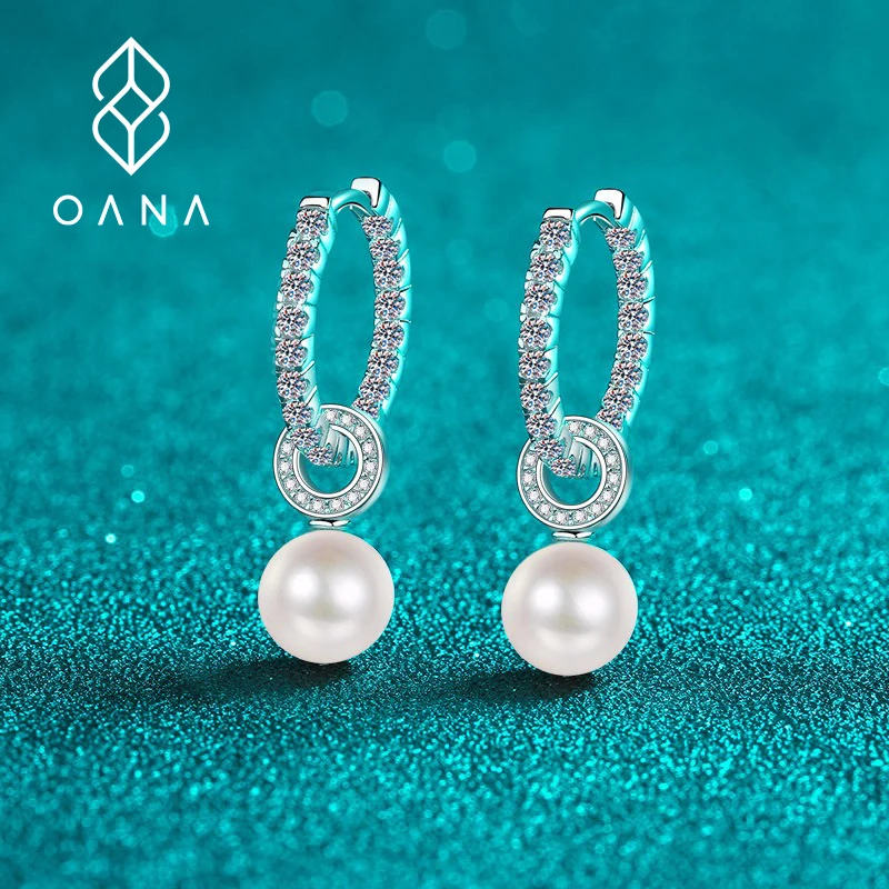 

OANA 925 Sterling Silver Earrings Pt950 For Ladies With 5A Freshwater Pearls Inlaid With Moissanite Earrings Jewelry